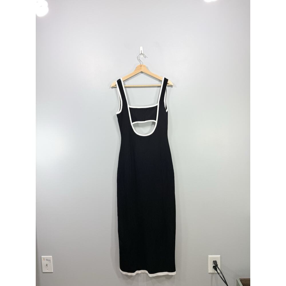 Peppermayo Black White Trim Knit Square Neck Cut-Out Backless Midi Dress size S - Picture 6 of 10